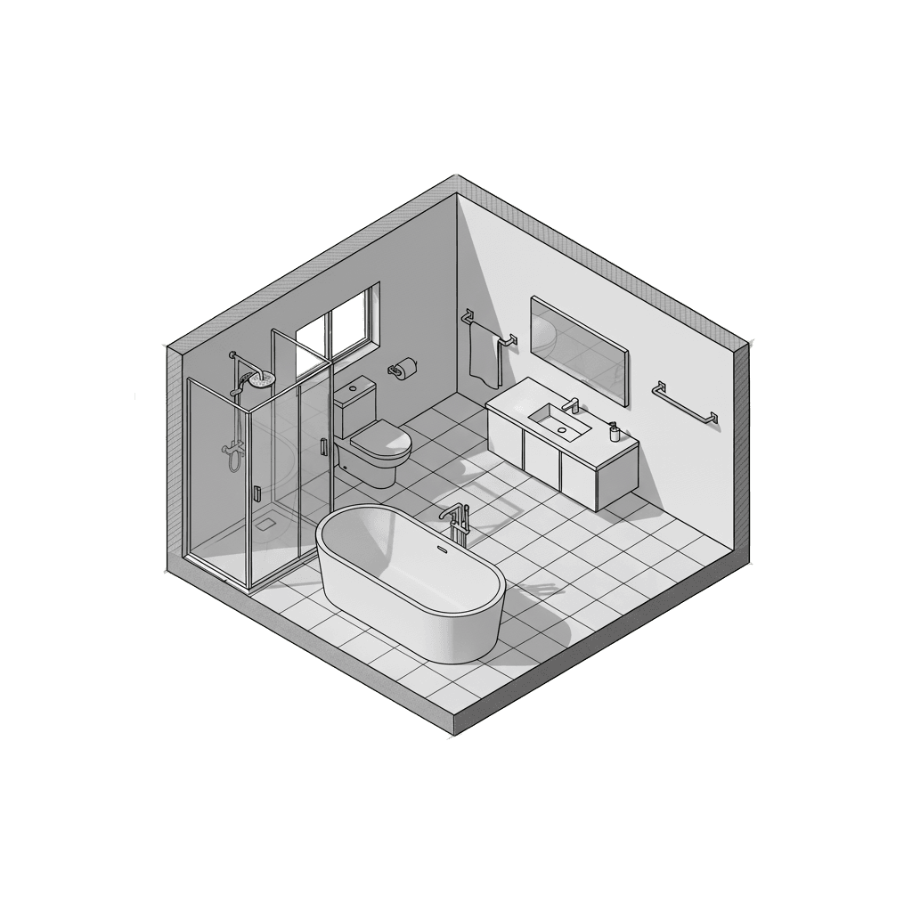 Isometric bathroom renovation render